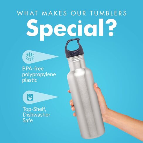 Simply Green Solutions - Stainless Steel Water Bottle for School, Workout, & Work, Reusable Water Bottles for Women & Men, Wide-Mouth Water Flask, 24oz Water Bottle w/Screw-On Lid, Brushed Stainless in Saudi Arabia