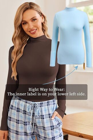 Ekouaer Turtleneck Shirt Women Long Sleeve Mock Neck Slim Fit Tops Thermal Base Layer Soft Lightweight Stretch Undershirts in Kuwait