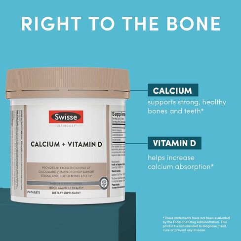 Swisse Calcium with Vitamin D | 830mg Calcium Citrate with Vitamin D3 | Calcium Supplement for Women & Men | Bone Strength Support | Calcio | 300 Tablets | 2-Month Supply in Saudi Arabia
