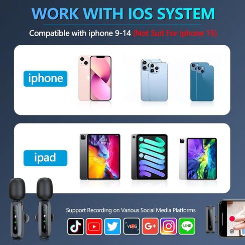 Wireless Lavalier Microphone for iPhone 15/Android Phone, 2pcs Mini USB C Microphone for Video Recording, Clip on Lapel Mics Type C for Interview, Podcast, Tiktok, Vlog, YouTube in Saudi Arabia