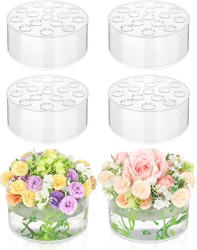 4 Pack Clear Acrylic Flower Vase Circle Floral Centerpiece Dining Table, 5.9 Inch Wedding Round Flower Vase, 15 Holes Modern Acrylic Low Vases with Holes in Saudi Arabia