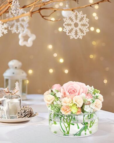 4 Pack Clear Acrylic Flower Vase Circle Floral Centerpiece Dining Table, 5.9 Inch Wedding Round Flower Vase, 15 Holes Modern Acrylic Low Vases with Holes in Saudi Arabia