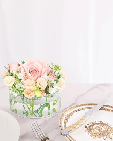 4 Pack Clear Acrylic Flower Vase Circle Floral Centerpiece Dining Table, 5.9 Inch Wedding Round Flower Vase, 15 Holes Modern Acrylic Low Vases with Holes in Saudi Arabia