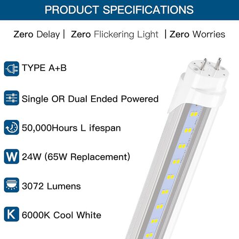 LED Bulbs 4ft T8 Fluorescent Light Bulbs 48 inchType A+B,24W 3200LM 6500K Clear Super Bright,Single and Double End Powered,No Need Ballast Bypass,T8 T10 T12 Fluorescent Bulbs Replacemen(4-Pack) in Saudi Arabia