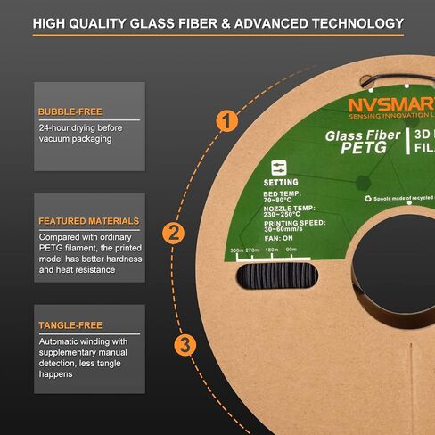 PETG Filament 1.75mm, Glass Fiber 3D Printer Filament, 1kg PLA Spool (2.2lbs), 3D Printing Filament +/- 0.02mm, Fit Most FDM Printer, Black PETG in Saudi Arabia