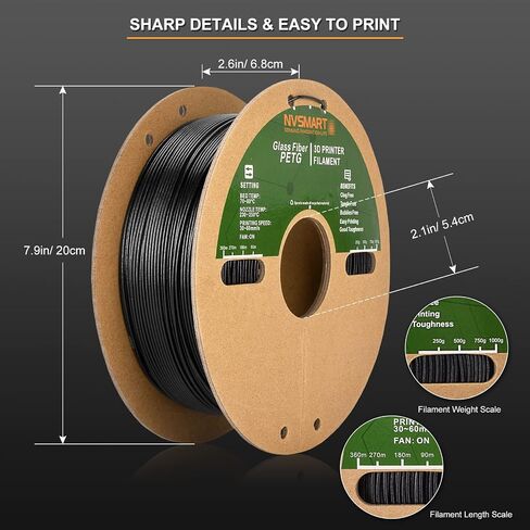 PETG Filament 1.75mm, Glass Fiber 3D Printer Filament, 1kg PLA Spool (2.2lbs), 3D Printing Filament +/- 0.02mm, Fit Most FDM Printer, Black PETG in Saudi Arabia