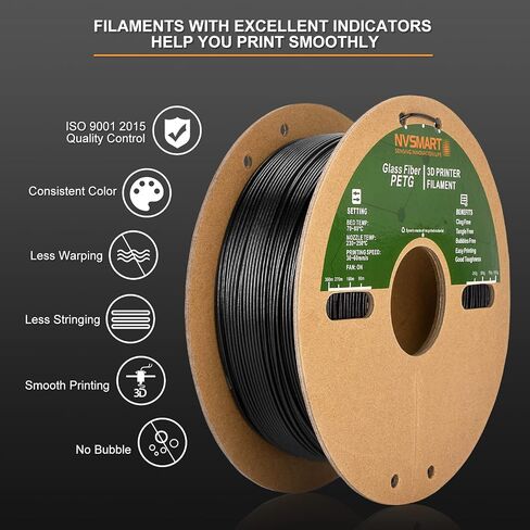 PETG Filament 1.75mm, Glass Fiber 3D Printer Filament, 1kg PLA Spool (2.2lbs), 3D Printing Filament +/- 0.02mm, Fit Most FDM Printer, Black PETG in Saudi Arabia