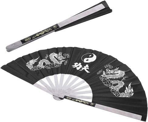 Stainless Steel Tai Chi Fan Chinese Kung Fu Martial Arts Dance Practice Training Performance Fan Sports Hand Folding Fan for Men/Women (Black, Red, Blue)(Black) tai chi map in Saudi Arabia