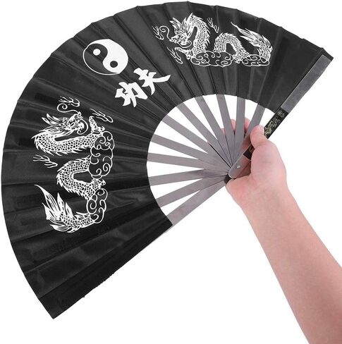 Stainless Steel Tai Chi Fan Chinese Kung Fu Martial Arts Dance Practice Training Performance Fan Sports Hand Folding Fan for Men/Women (Black, Red, Blue)(Black) tai chi map in Saudi Arabia