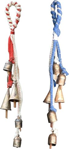 Witch Bells for Door Knob Protection Hanger with Indian Iron Tin Rustic Bells Wreath On Needle Felted Wool Rope (Red & White) in Kuwait