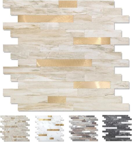 Yipscazo 10 Sheets Peel and Stick Stone Metal Tile Backsplash, Stick on Tiles for Backsplash Kitchen, Bathroom, Laundry Room, Camper, Fireplace (12'' X 12'', Ecru) in Saudi Arabia
