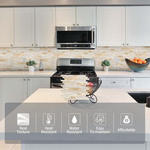 Yipscazo 10 Sheets Peel and Stick Stone Metal Tile Backsplash, Stick on Tiles for Backsplash Kitchen, Bathroom, Laundry Room, Camper, Fireplace (12'' X 12'', Ecru) in Saudi Arabia