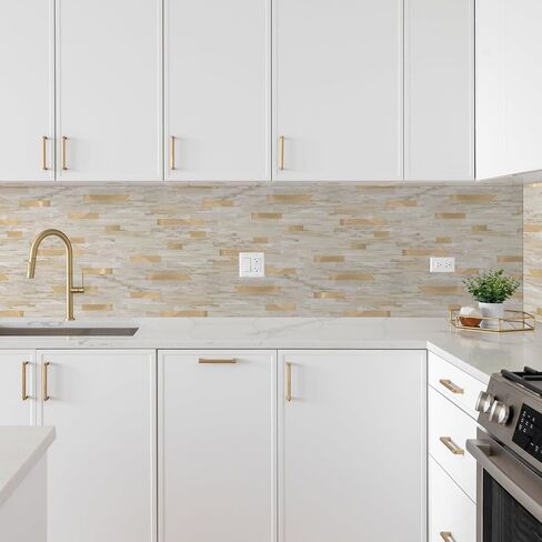 Yipscazo 10 Sheets Peel and Stick Stone Metal Tile Backsplash, Stick on Tiles for Backsplash Kitchen, Bathroom, Laundry Room, Camper, Fireplace (12'' X 12'', Ecru) in Saudi Arabia