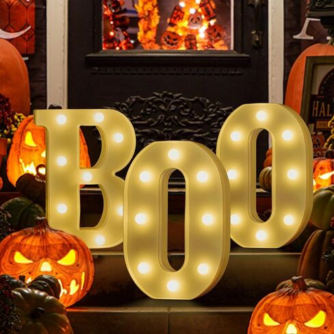 Halloween Decorations Light Up Letters, LED Marquee Letters with Light, Led Boo Sign Halloween Decor Kitchen Living Room Wall Party Decor (Warm White) in Saudi Arabia