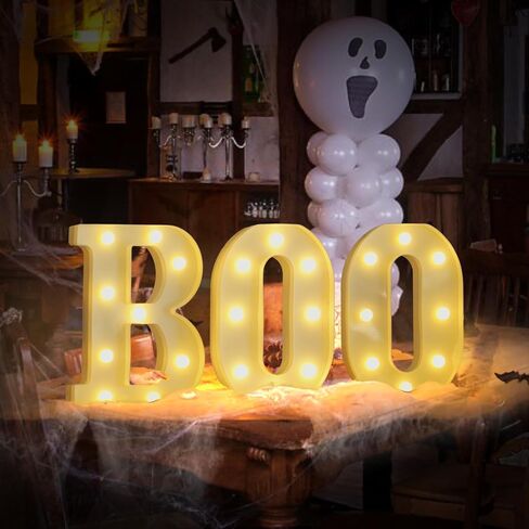 Halloween Decorations Light Up Letters, LED Marquee Letters with Light, Led Boo Sign Halloween Decor Kitchen Living Room Wall Party Decor (Warm White) in Saudi Arabia