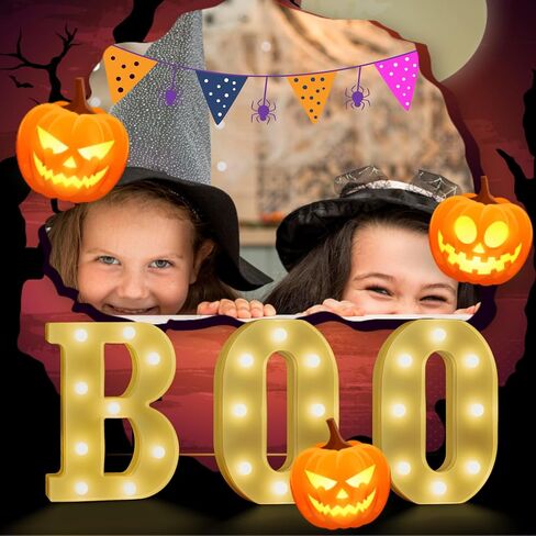 Halloween Decorations Light Up Letters, LED Marquee Letters with Light, Led Boo Sign Halloween Decor Kitchen Living Room Wall Party Decor (Warm White) in Saudi Arabia
