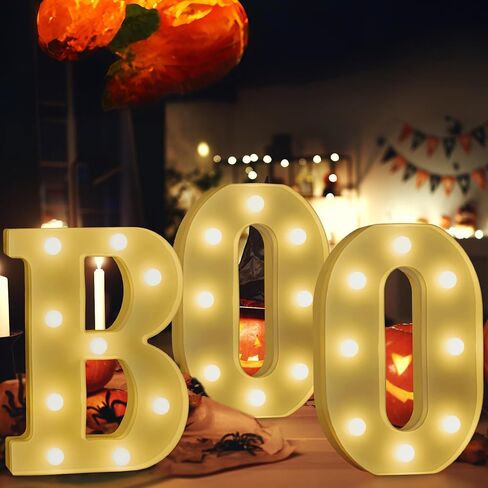 Halloween Decorations Light Up Letters, LED Marquee Letters with Light, Led Boo Sign Halloween Decor Kitchen Living Room Wall Party Decor (Warm White) in Saudi Arabia