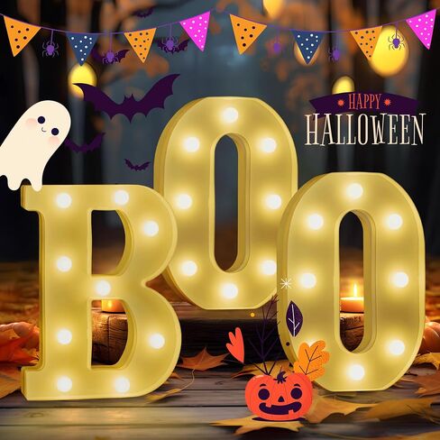 Halloween Decorations Light Up Letters, LED Marquee Letters with Light, Led Boo Sign Halloween Decor Kitchen Living Room Wall Party Decor (Warm White) in Saudi Arabia