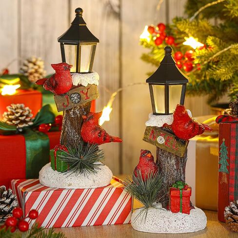 Geetery 2 Pcs Christmas Lighted Table Decor Red Cardinal Light up Lanterns Tabletop Figurine Cardinal LED Light Red Cardinal Lamp Christmas for Gift Table Centerpiece for Indoor Home Office Shelf in Saudi Arabia