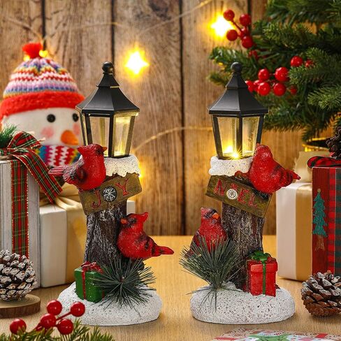 Geetery 2 Pcs Christmas Lighted Table Decor Red Cardinal Light up Lanterns Tabletop Figurine Cardinal LED Light Red Cardinal Lamp Christmas for Gift Table Centerpiece for Indoor Home Office Shelf in Saudi Arabia