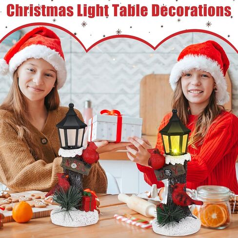 Geetery 2 Pcs Christmas Lighted Table Decor Red Cardinal Light up Lanterns Tabletop Figurine Cardinal LED Light Red Cardinal Lamp Christmas for Gift Table Centerpiece for Indoor Home Office Shelf in Saudi Arabia