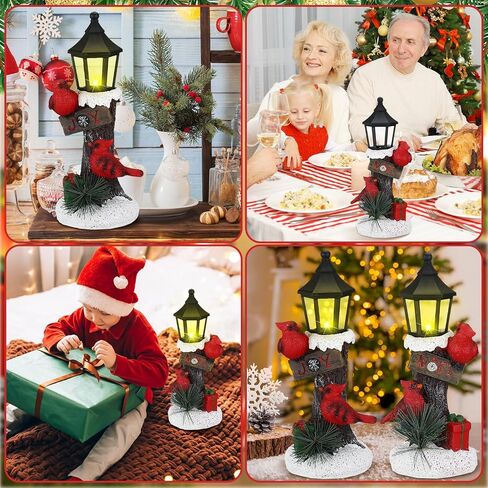 Geetery 2 Pcs Christmas Lighted Table Decor Red Cardinal Light up Lanterns Tabletop Figurine Cardinal LED Light Red Cardinal Lamp Christmas for Gift Table Centerpiece for Indoor Home Office Shelf in Saudi Arabia