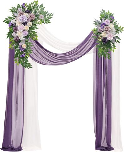 قوس الزفاف، زهور صناعية، ديكور زفاف مع ستائر (مجموعة من 2)، مناسب للولائم والحفلات وحفلات ديكور الزفاف وديكور الخلفية (أزرق) in Kuwait