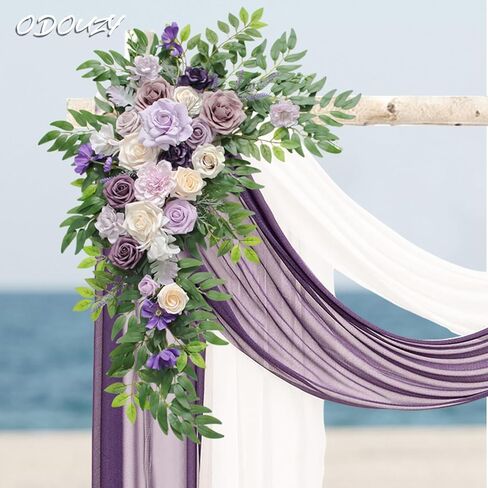 قوس الزفاف، زهور صناعية، ديكور زفاف مع ستائر (مجموعة من 2)، مناسب للولائم والحفلات وحفلات ديكور الزفاف وديكور الخلفية (أزرق) in Kuwait