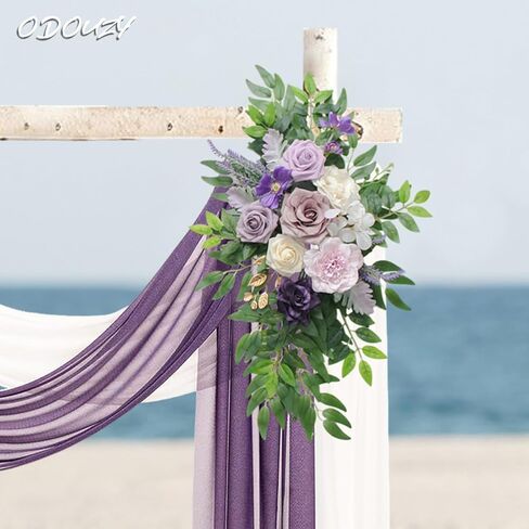 قوس الزفاف، زهور صناعية، ديكور زفاف مع ستائر (مجموعة من 2)، مناسب للولائم والحفلات وحفلات ديكور الزفاف وديكور الخلفية (أزرق) in Kuwait