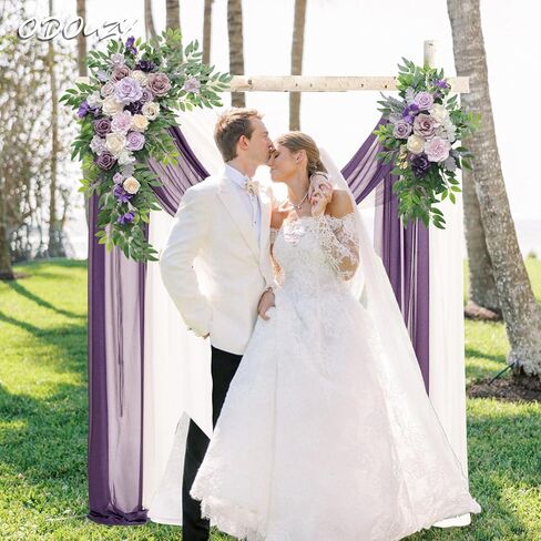 قوس الزفاف، زهور صناعية، ديكور زفاف مع ستائر (مجموعة من 2)، مناسب للولائم والحفلات وحفلات ديكور الزفاف وديكور الخلفية (أزرق) in Kuwait