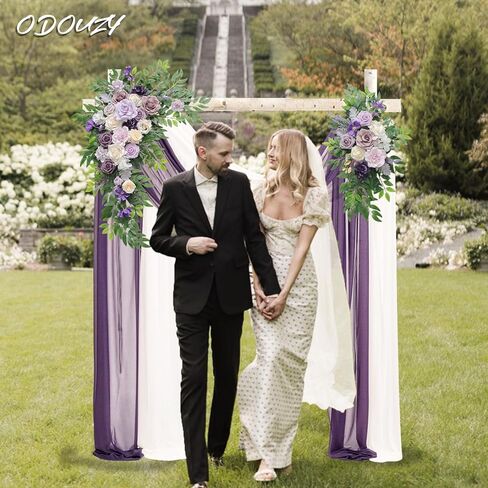 قوس الزفاف، زهور صناعية، ديكور زفاف مع ستائر (مجموعة من 2)، مناسب للولائم والحفلات وحفلات ديكور الزفاف وديكور الخلفية (أزرق) in Kuwait