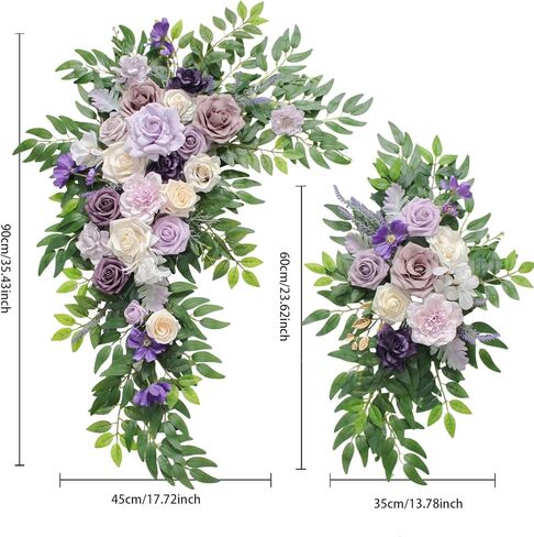 قوس الزفاف، زهور صناعية، ديكور زفاف مع ستائر (مجموعة من 2)، مناسب للولائم والحفلات وحفلات ديكور الزفاف وديكور الخلفية (أزرق) in Kuwait