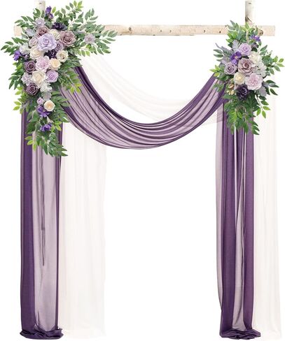 قوس الزفاف، زهور صناعية، ديكور زفاف مع ستائر (مجموعة من 2)، مناسب للولائم والحفلات وحفلات ديكور الزفاف وديكور الخلفية (أزرق) in Kuwait