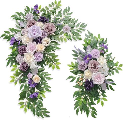 قوس الزفاف، زهور صناعية، ديكور زفاف مع ستائر (مجموعة من 2)، مناسب للولائم والحفلات وحفلات ديكور الزفاف وديكور الخلفية (أزرق) in Kuwait