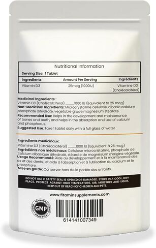 Vitamin D3 1000iu - 360 Easy-Swallow Tablets for Strong Bones, Healthy Teeth, Immune System Support & Muscle Function - Natural Vitamin D Supplement - 1 Year Supply for Men, Women & Seniors in Saudi Arabia