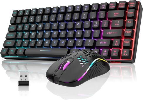 RedThunder K84 Wireless Keyboard and Mouse Combo, Rainbow Backlit Rechargeable Battery, 75% Layout TKL Ultra Compact Gaming Keyboard & Lightweight 3200 DPI Honeycomb Optical Mouse (Black-White) in Saudi Arabia