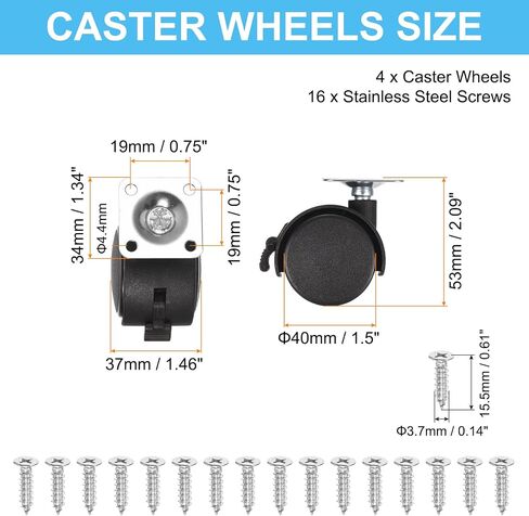 PATIKIL 2" Plate Swivel Casters, 4 Pack PP 360 Degree Rotate Wheels with Brake Load Capacity 66Lbs with M5 Screws for Furniture Workbench Shelving Cart Replacement, Black in Saudi Arabia