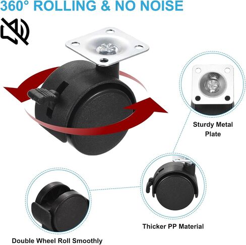 PATIKIL 2" Plate Swivel Casters, 4 Pack PP 360 Degree Rotate Wheels with Brake Load Capacity 66Lbs with M5 Screws for Furniture Workbench Shelving Cart Replacement, Black in Saudi Arabia