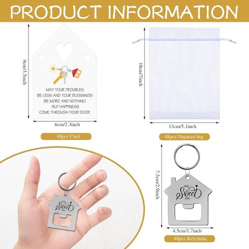 24 Sets New Home Keychain Bulk Welcome Sweet Home Keychain with Organza Bags Blessing Cards Gift for House Real Estate Client in Saudi Arabia