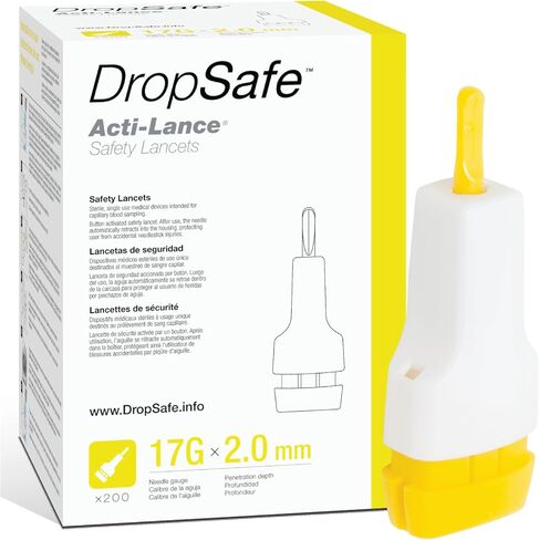 Acti-Lance Safety Lancet, Lite, 28 Gauge, 1.5mm, Top Button Activated Blood Testing, Ideal for Thin Skin, Sterile, Single-Use 200ct Box in Saudi Arabia
