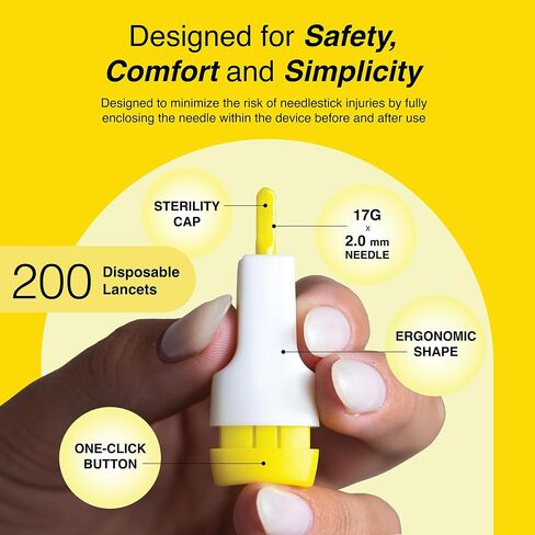 Acti-Lance Safety Lancet, Lite, 28 Gauge, 1.5mm, Top Button Activated Blood Testing, Ideal for Thin Skin, Sterile, Single-Use 200ct Box in Saudi Arabia