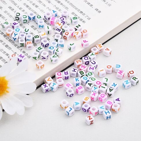 DAHI 1000pcs Cube Letters Beads Black Square Alphabet Beads A-Z Acrylic Letter Beads for Jewelry Making (White Black 6x6mm) in Saudi Arabia