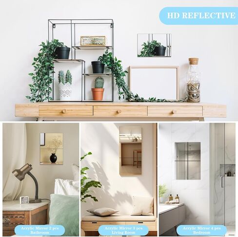 Sibba Wall-Mounted Mirror Tiles Decor Self Cut Acrylic Peel Stick Border Stickers Workout Sheet Squares Wallpaper Dance Body Mirrors Home Studio Gym Door Panels Window Frame Film Cut Size(2 PCS,30 cm) in Saudi Arabia