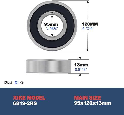 XIKE 1 Pcs 6819-2RS Bearings 95x120x13mm, Double Rubber Seals and Pre-Lubricated, Deep Groove Ball Bearing. in Saudi Arabia