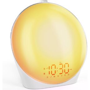 Sunrise Alarm Clock for Bedrooms, Heavy Sleepers, Kids, Smart Wake Up Light Sunrise Alarm Clock with Sunrise Simulation, Sleep Aid, Dual Alarms, FM Radio, Snooze, Nightlight, 7 Colors, Ideal for Gift