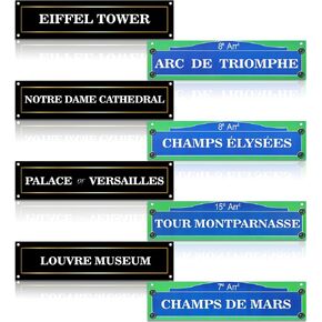 French Italian Street Sign Paper Cutouts Travel Street Sign Paper Cutouts for Street Wall Hanging Decorations for Travel Theme Party Retro Event Party Supplies(Blue,French)