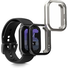 kwmobile Case Compatible with Amazfit Active (A2211) Case - 2X TPU Silicone Fitness Tracker Cover - Transparent/Black