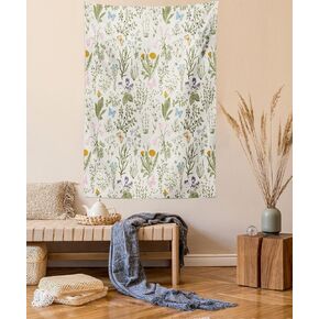 Ambesonne Floral Tapestry, Vintage Garden Plants Herbs Flowers Botanical Classic Design Art, Wall Hanging for Bedroom Living Room Dorm Decor, 40" X 60", Reseda Green Beige