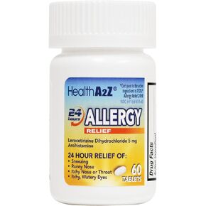 HealthA2Z® Allergy Relief | Levocetirizine Dihydrochloride 5mg | 24 Hours | Antihistamine | Relief from Sneezing, Runny Nose, Itchy nose and Eyes (120 Counts)