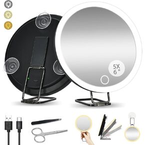 6“ 30X Strong Magnifying Mirror for Close up Detailed Make-up for The Elderly,Led Magnified Mirror with Lights,High Magnification Round Makeup Mirror with Lights Scissors Sets,Gifts Men for Mom